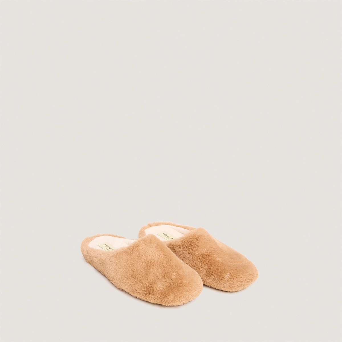 Slippers in camel fluffy fabric | JUDE