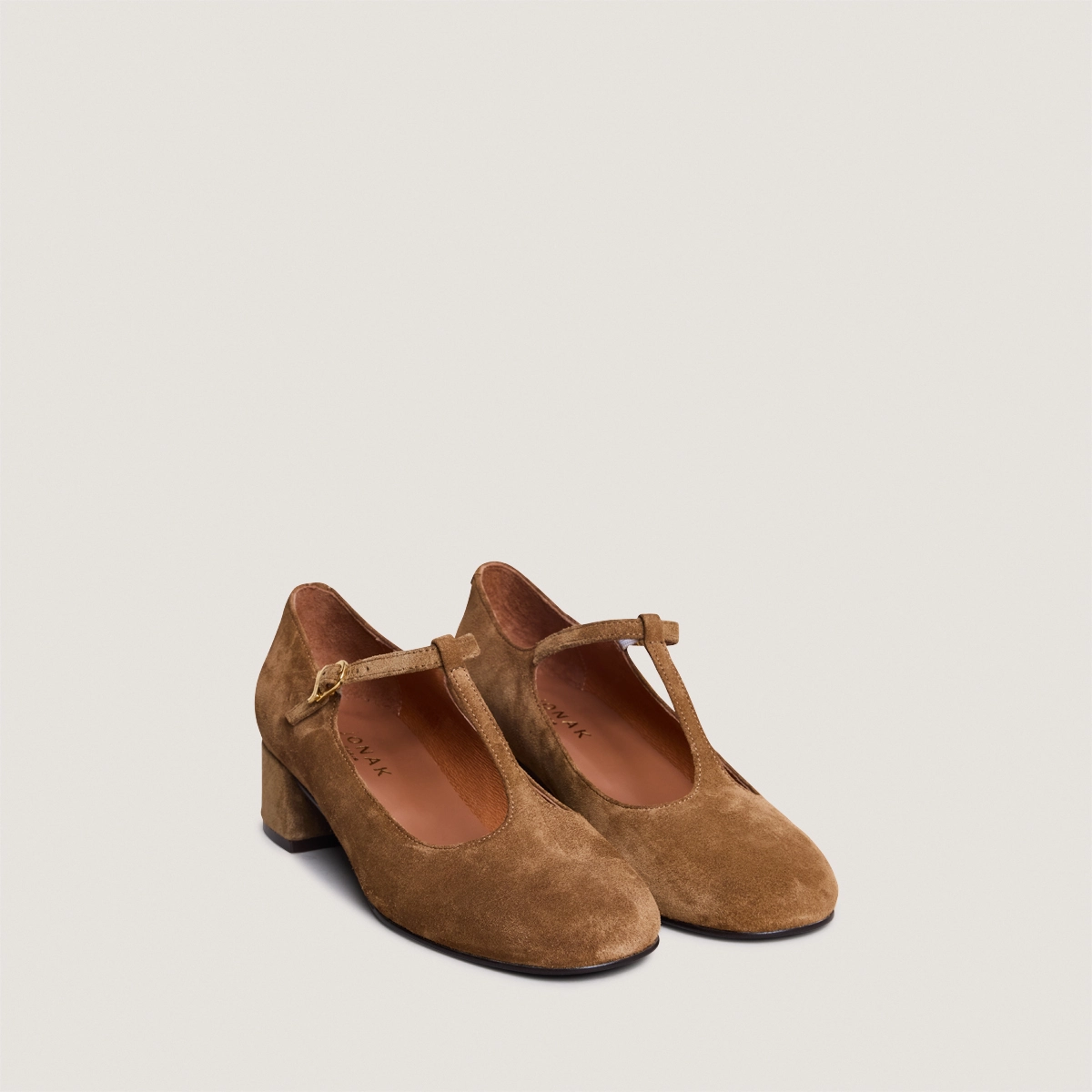 T-strap kitten heels in cognac suede | DALOME
