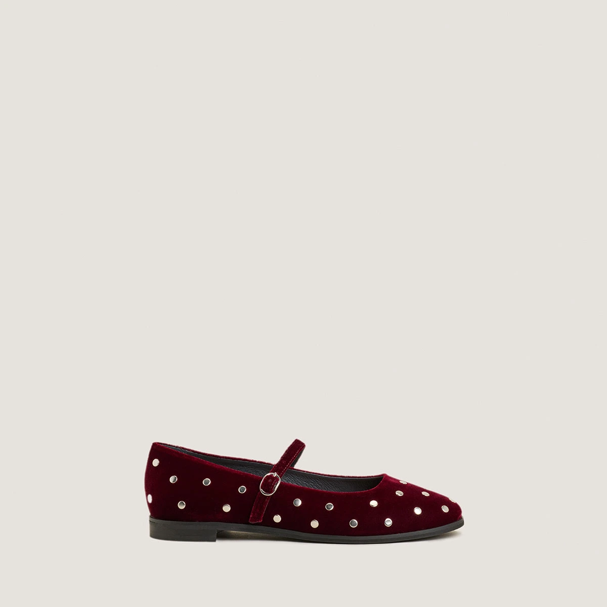 Ballet flats with studs in burgundy velvet | DELIOTT