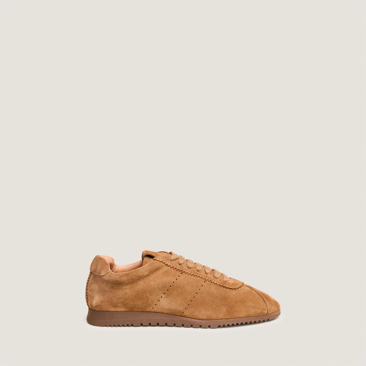 Lace-up sneakers in cognac split leather | DABON