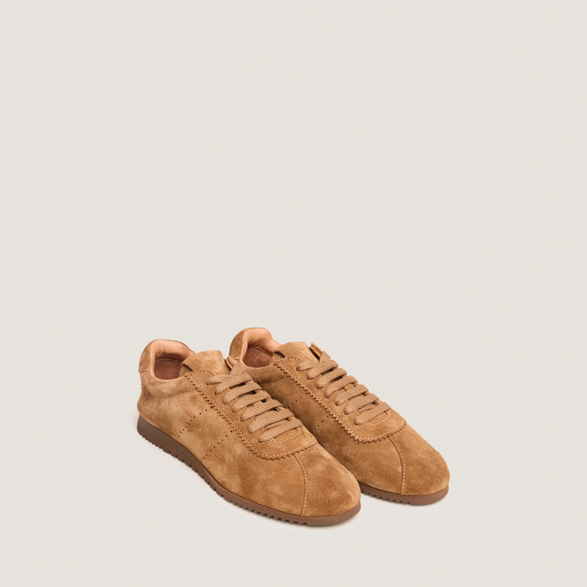 Lace-up sneakers in cognac split leather | DABON