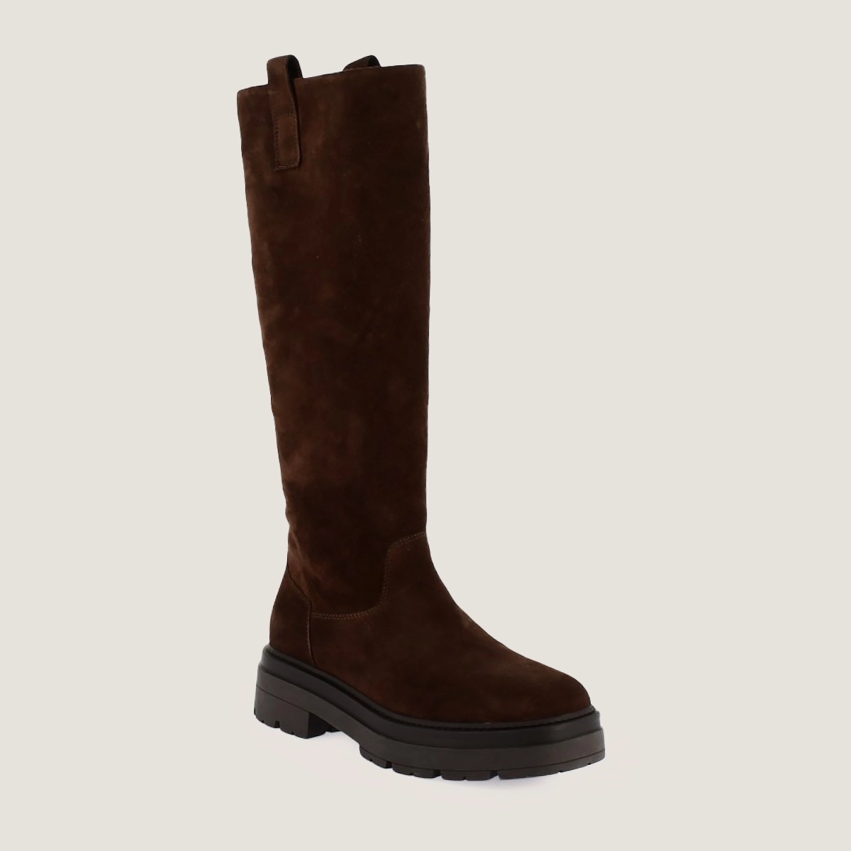 Boots with lug soles in dark brown suede | PICUSSIA
