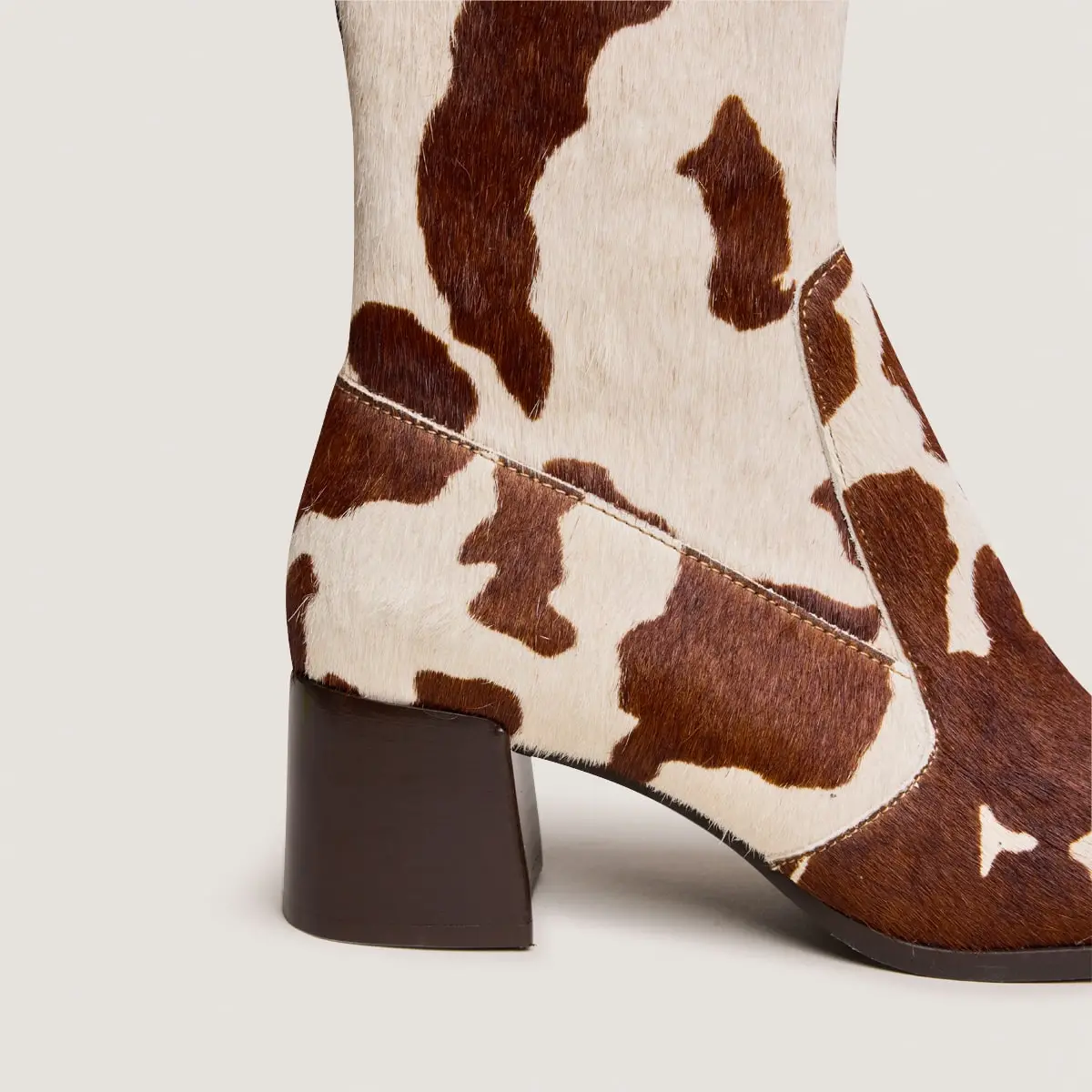 Oval-toe ankle boots in brown cow print | ARGENTAT