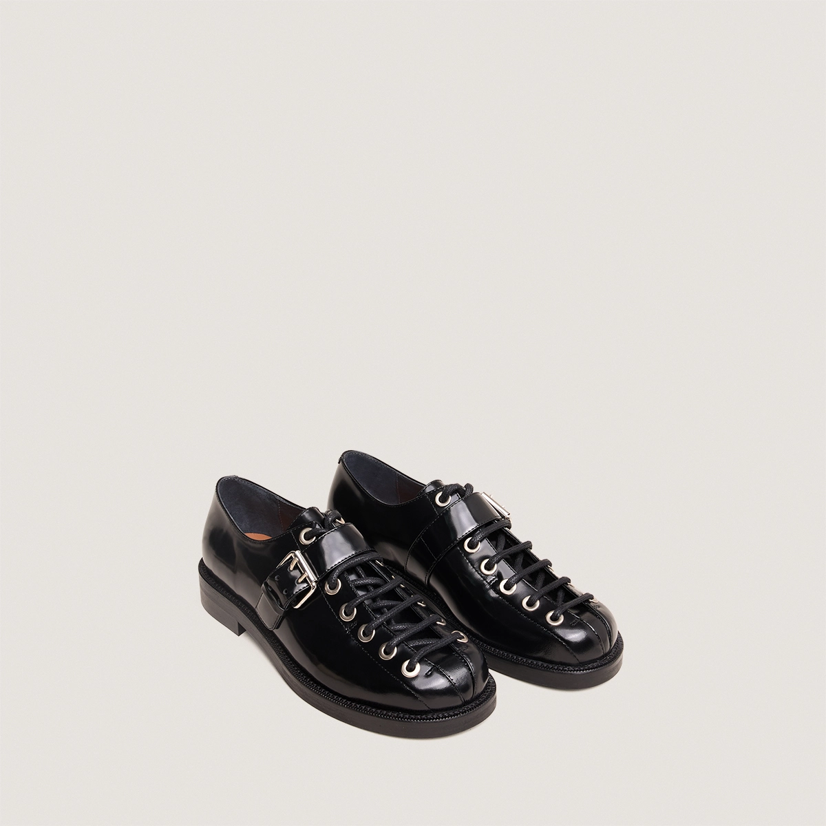 Buckle derbies in black glazed leather | DALIX