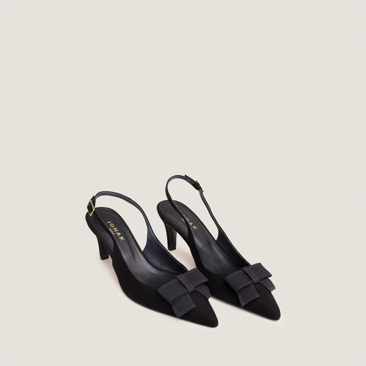 Slingback Pumps with Front Detail in black velvet | DAMELIE