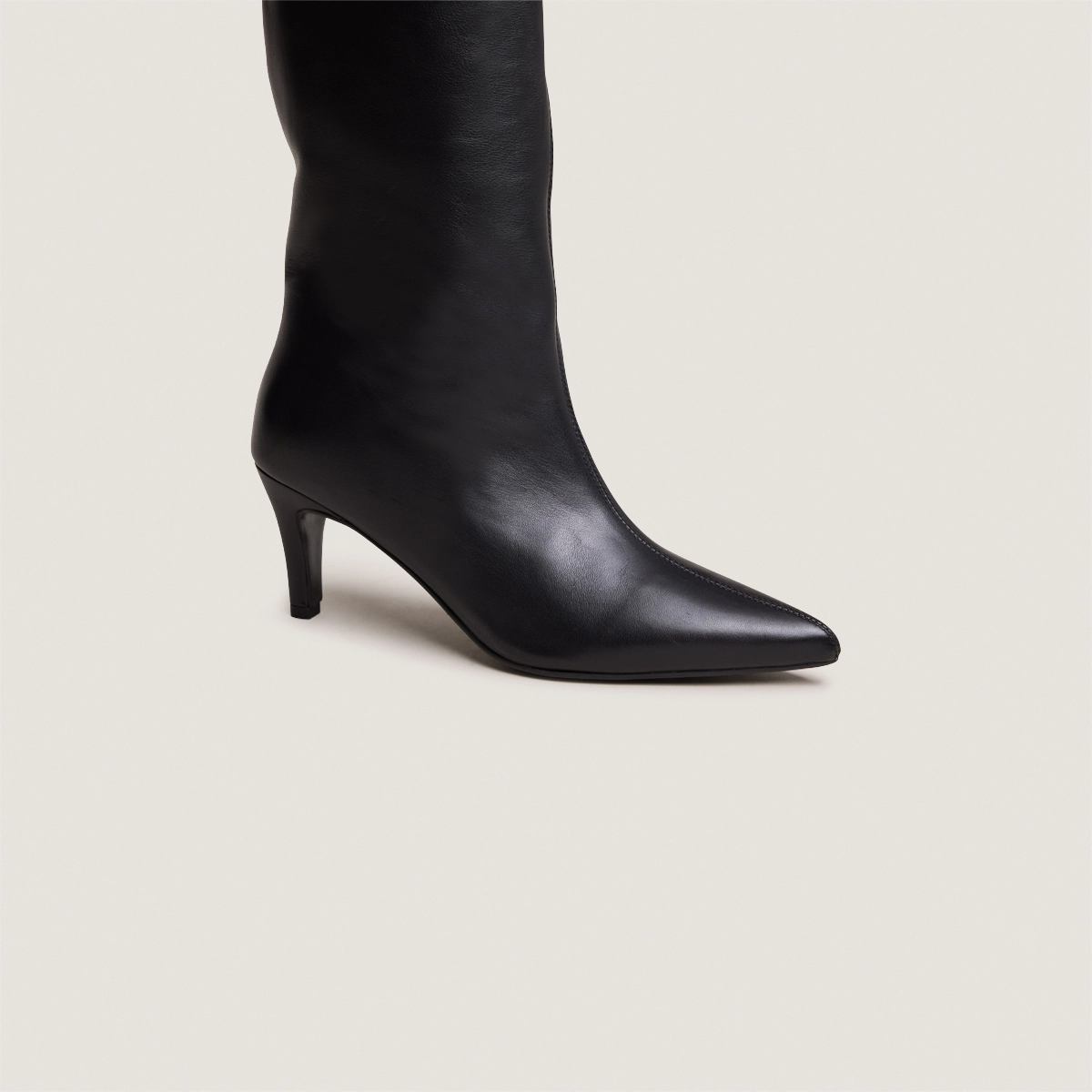 Heeled Pointed-Toe Boots in soft black leather | DELAINE
