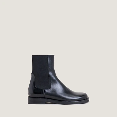 Boots with elastic panels in black leather | delodie