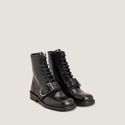 Lace-up boots with buckles in black leather | disabelle