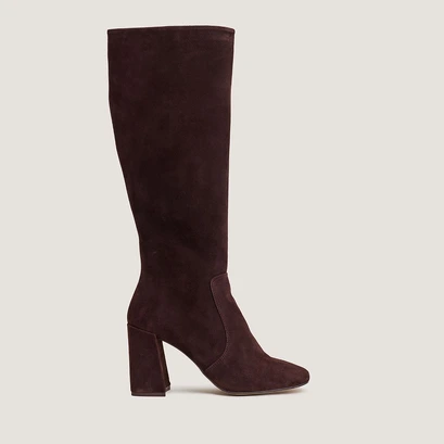 Heeled boots in brown velvet | vaubussy