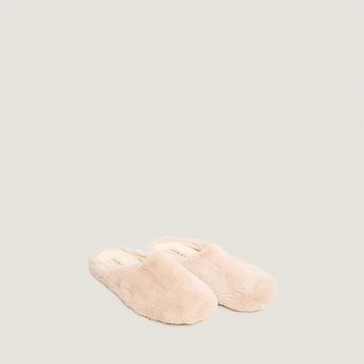 Slippers in beige fluffy fabric | jude