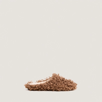 Slippers in hazelnut fluffy fabric | judie