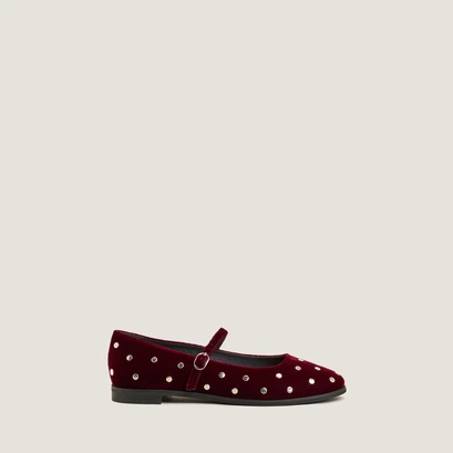 Ballet flats with studs in burgundy velvet | deliott