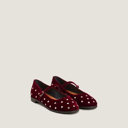 Ballet flats with studs in burgundy velvet | deliott