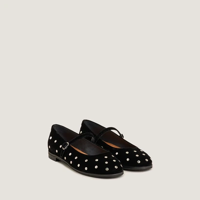 Ballet flats with studs in black velvet | deliott