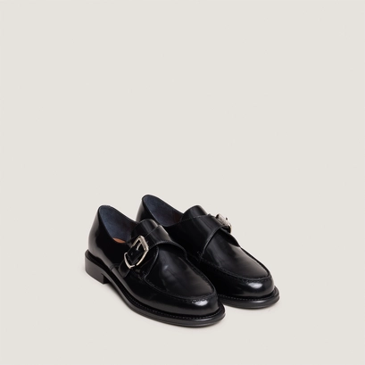 Buckle loafers in black glazed leather | dixa