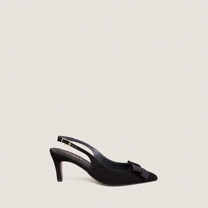 Slingback pumps with front detail in black velvet | damelie