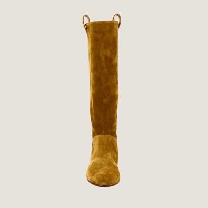 High round-toe boots in tobacco split leather | decibel