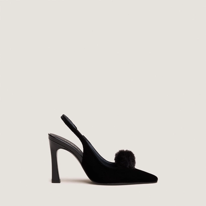Pointed-toe pumps with tassels in black velvet | demanuel