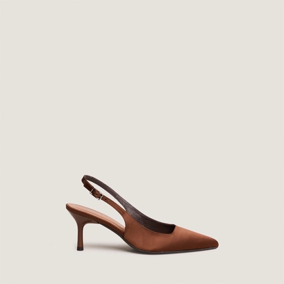 Slingback pumps in brown satin | diamantus