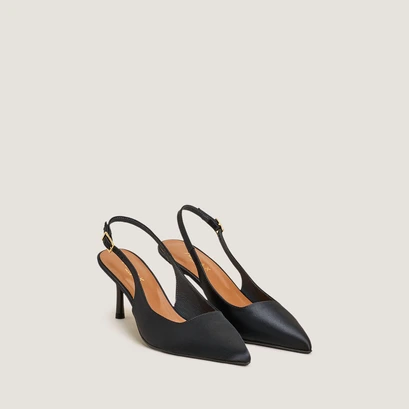 Slingback pumps in black satin | diamantus