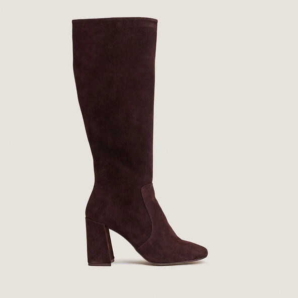 Heeled boots in brown velvet | VAUBUSSY