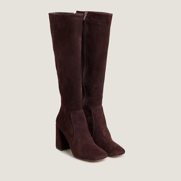 Heeled boots in brown velvet | VAUBUSSY