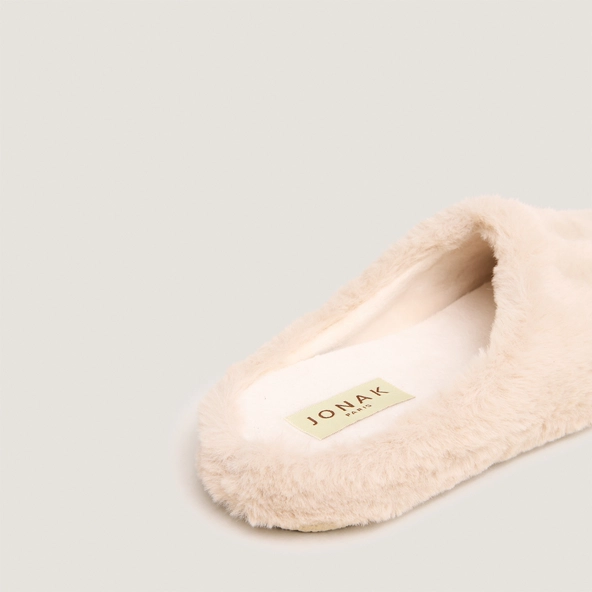 Slippers in beige fluffy fabric | JUDE