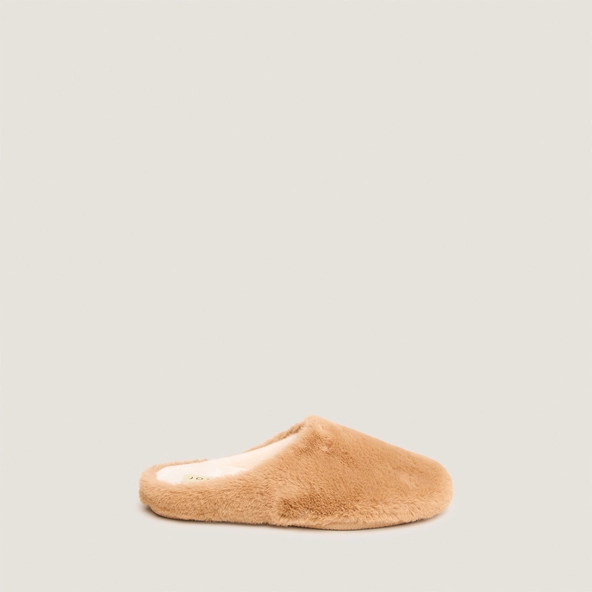 Slippers in camel fluffy fabric | JUDE