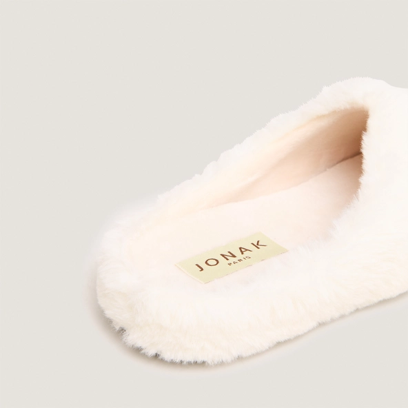 Slippers in ecru fluffy fabric | JUDE