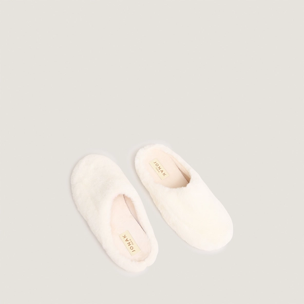 Slippers in ecru fluffy fabric | JUDE