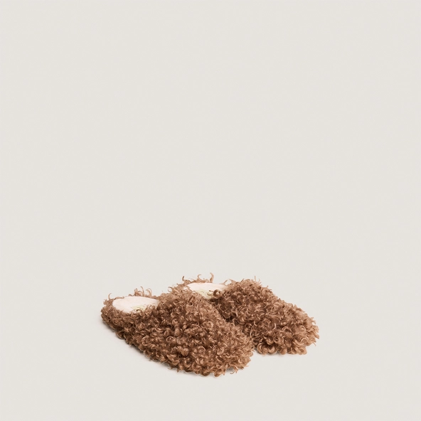 Slippers in hazelnut fluffy fabric | JUDIE