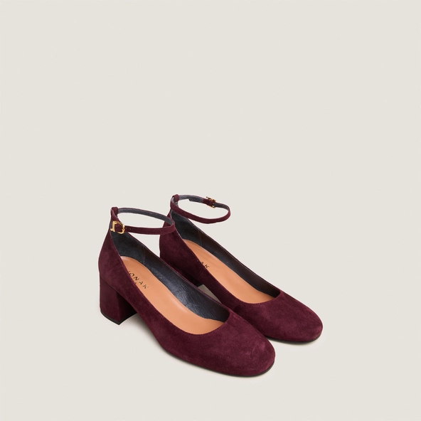 Mary Jane shoes with ankle strap in burgundy suede | DITTO