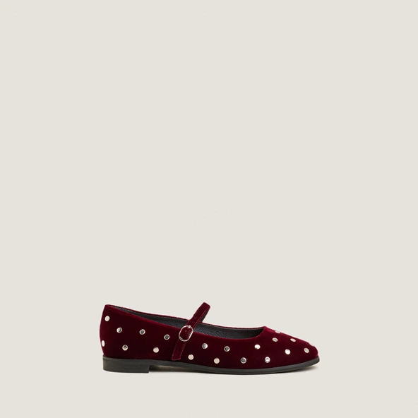 Ballet flats with studs in burgundy velvet | DELIOTT