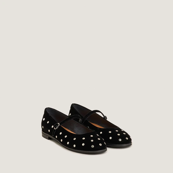 Ballet flats with studs in black velvet | DELIOTT