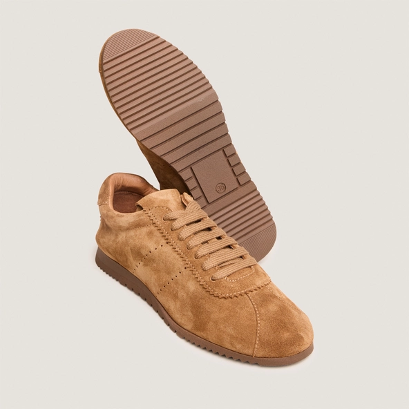 Lace-up sneakers in cognac split leather | DABON