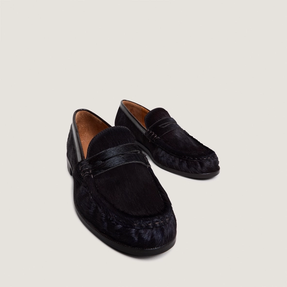Almond-toe loafers in dark brown pony hair | DELICE