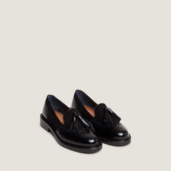 Tassel loafers in black shiny leather and black suede | DARTHUR