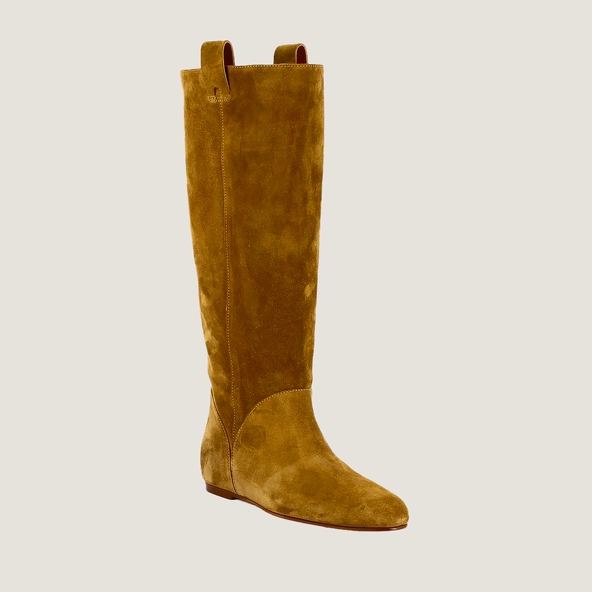 High Round-Toe Boots in tobacco split leather | DECIBEL