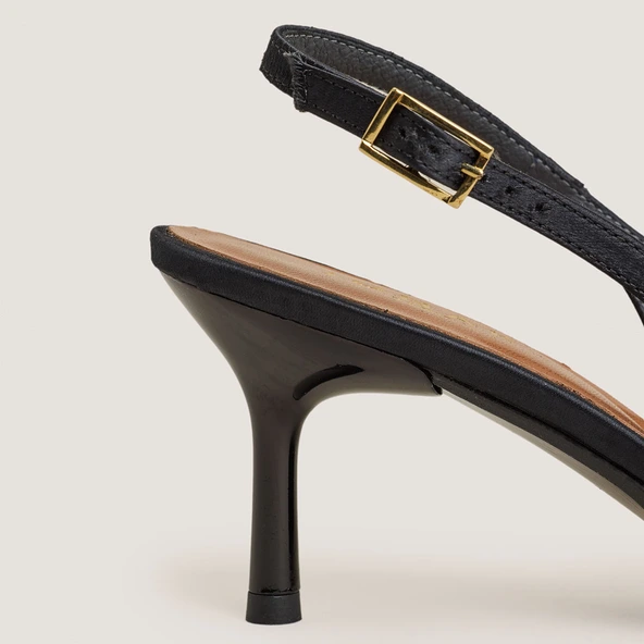 Slingback Pumps in black satin | DIAMANTUS