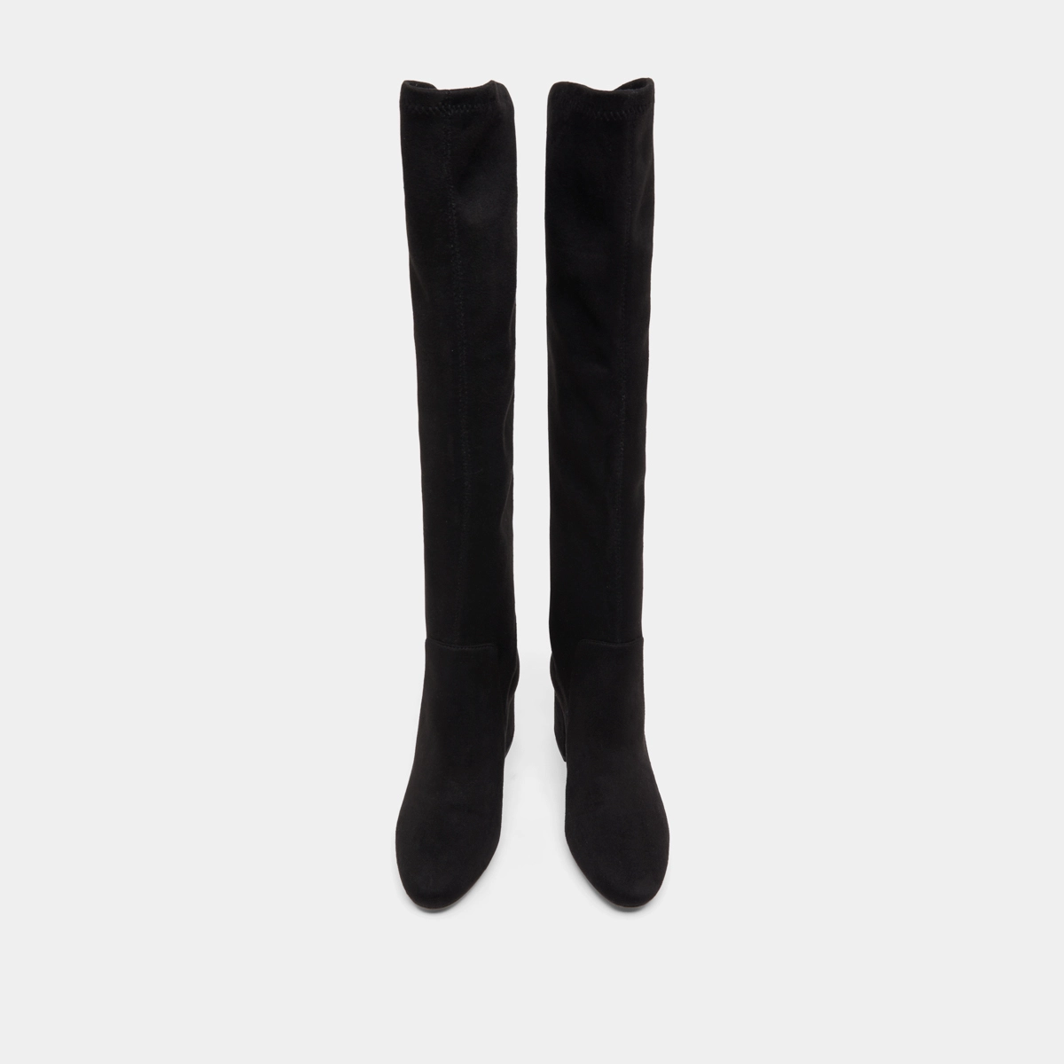Thigh-high boots with low heels in black stretch and velvet | MIA