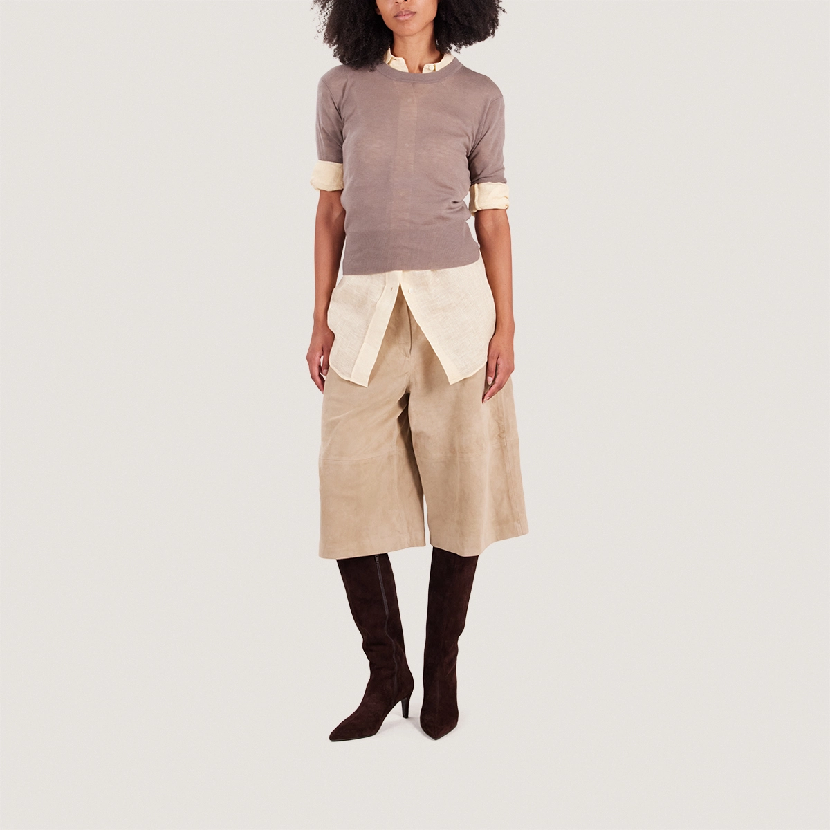 Thin-Heeled Pointed-Toe Boots in brown velvet | DIEMA