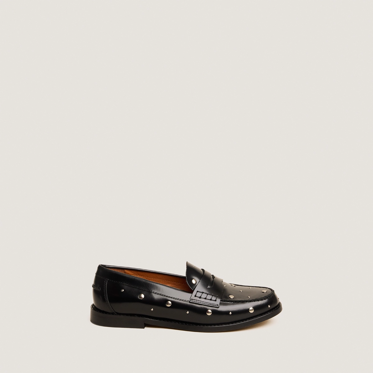 Loafers with studs in black glazed leather | ANDREW