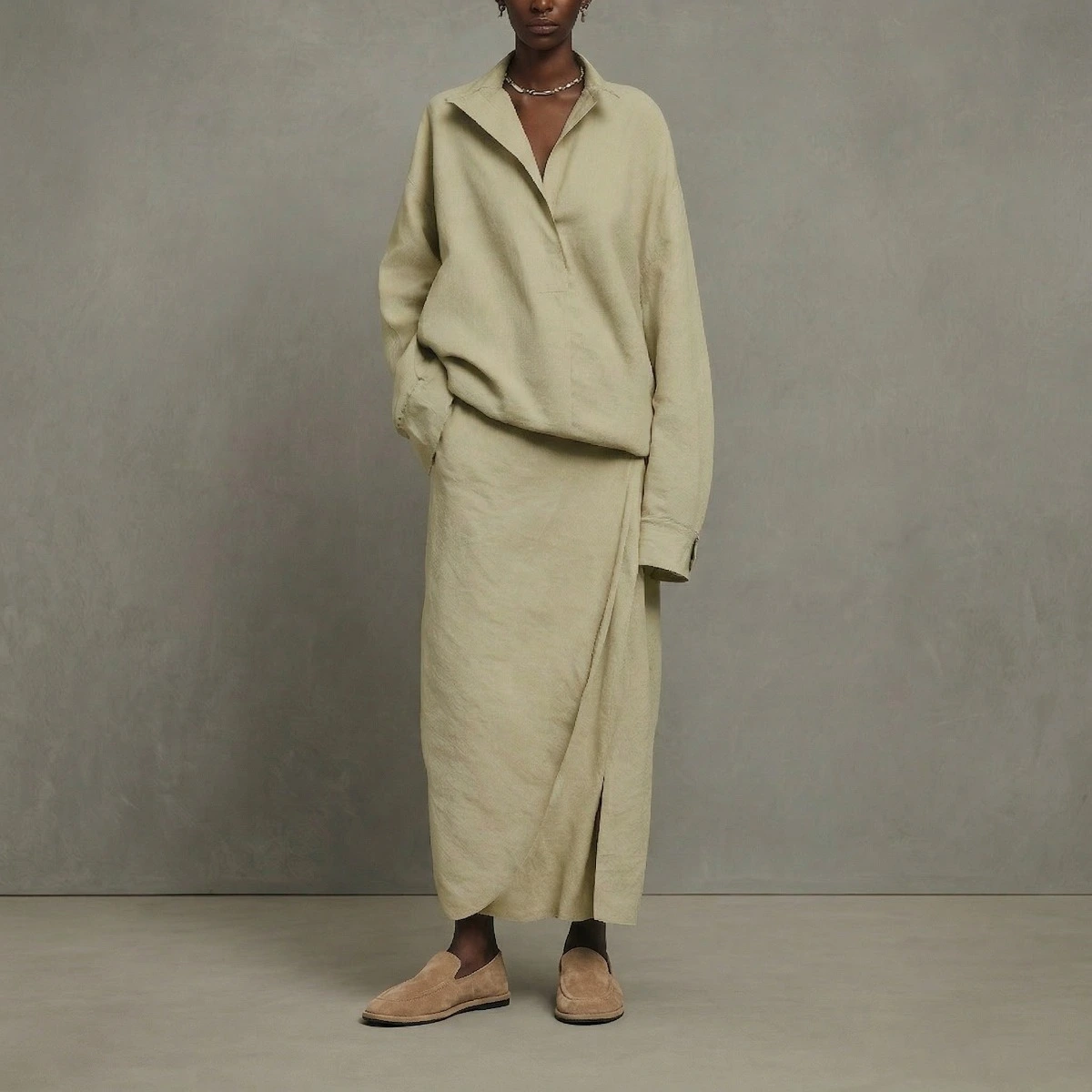 Round-toe loafers in taupe suede | JUNE
