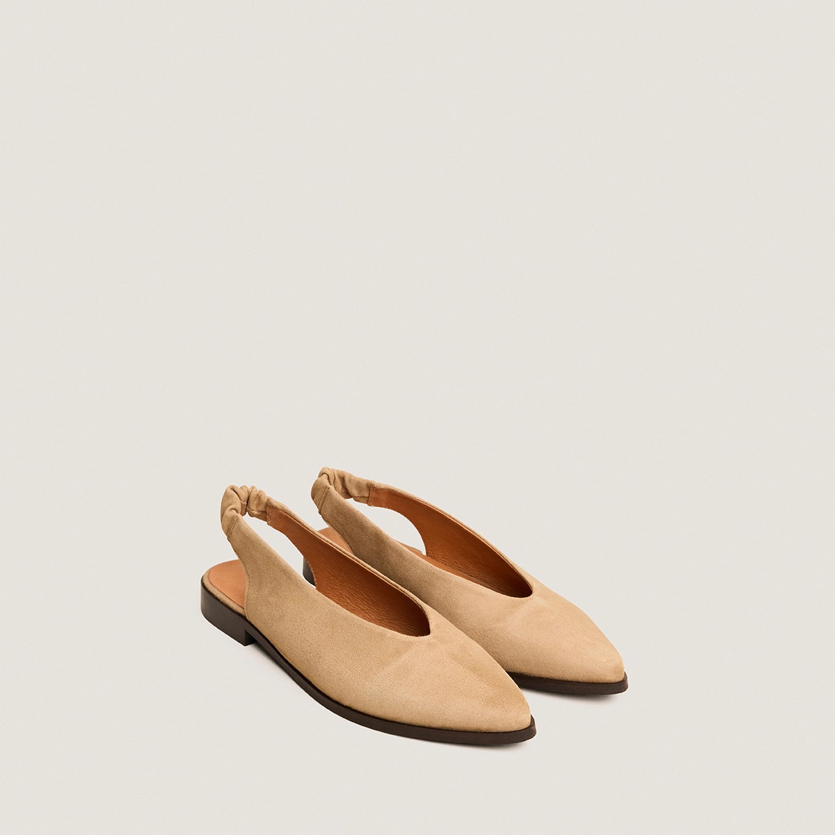Open-back ballet flats in camel suede | ACAJOU