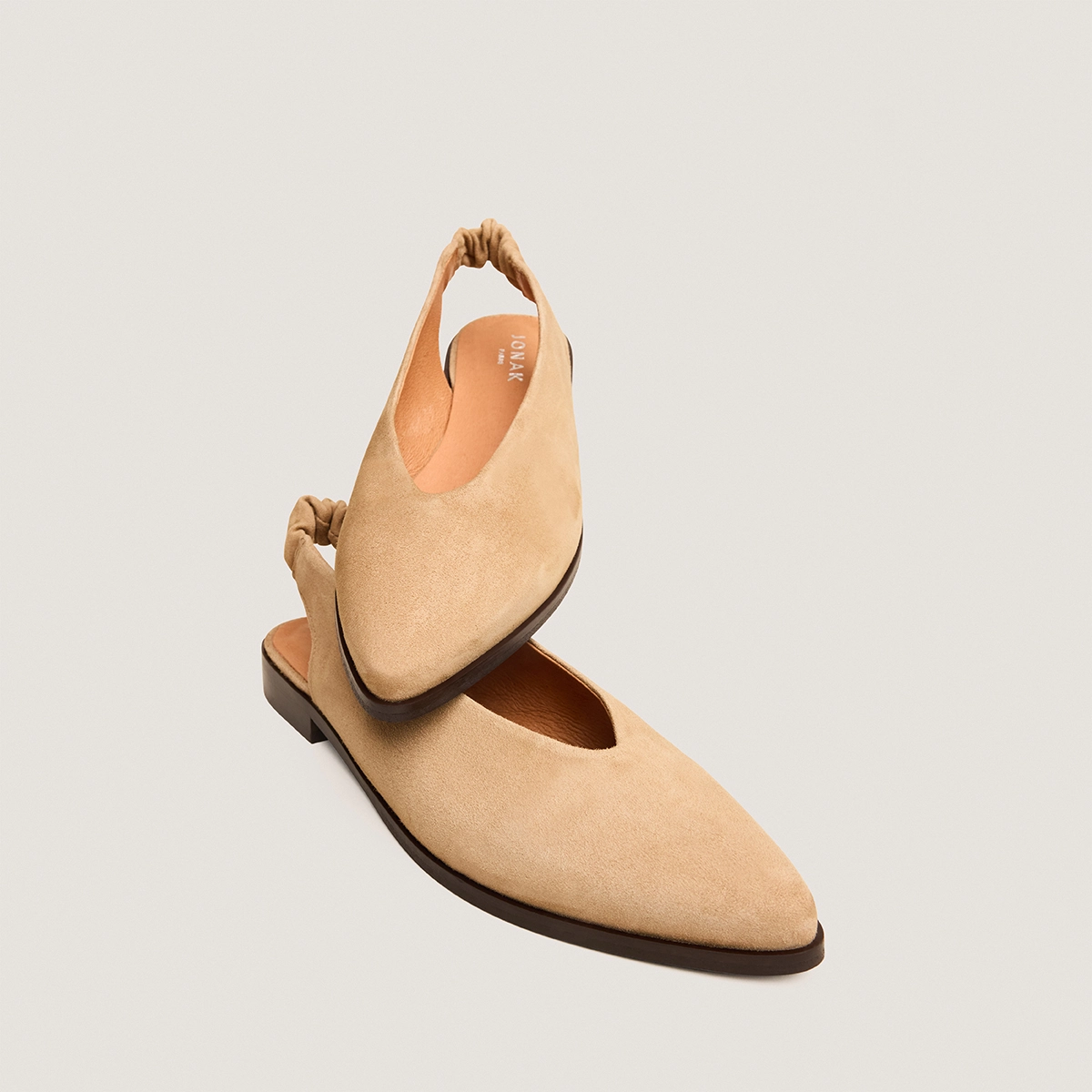 Open-back ballet flats in camel suede | ACAJOU