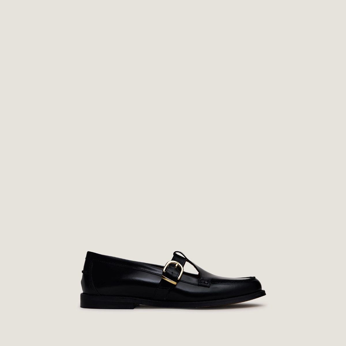 Loafers with adjustable buckles in black glossy leather | ARMANCE