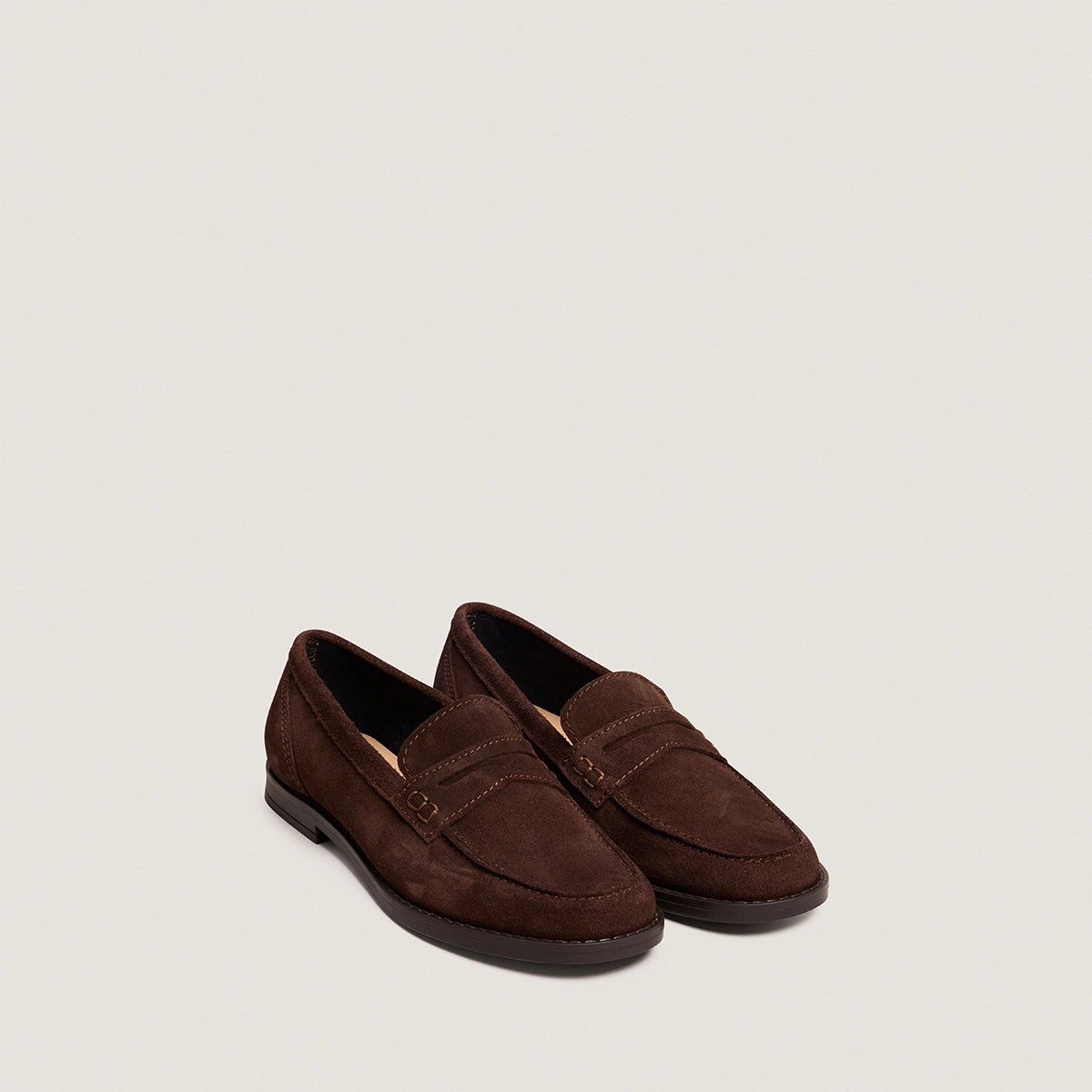 Square-toe loafers in dark brown split leather | NAOMIE