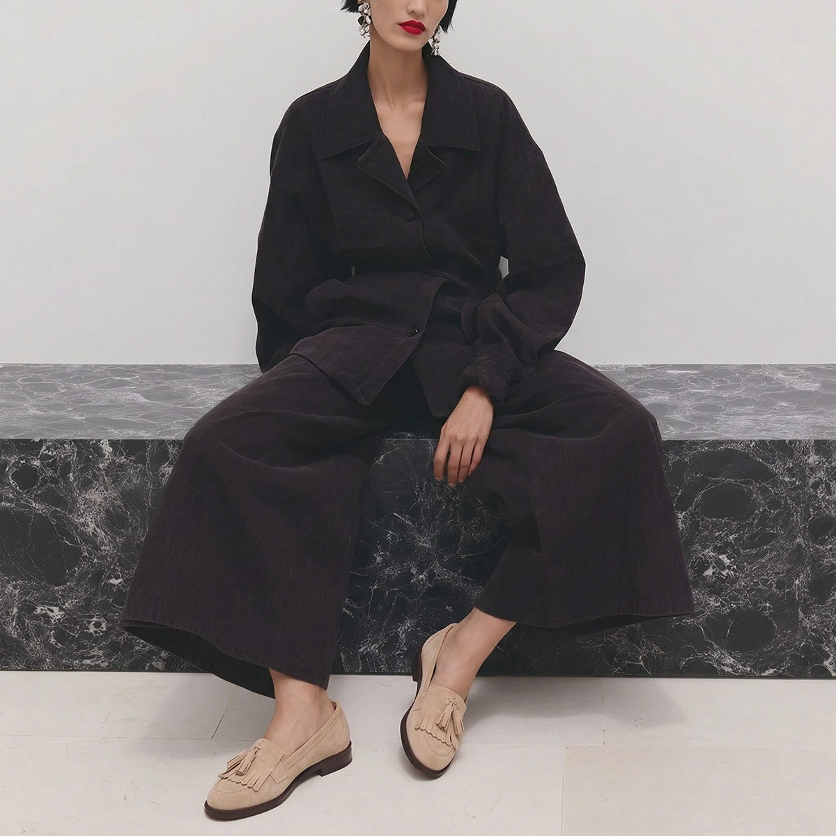 Tasseled loafers in ivory split leather | NELLE