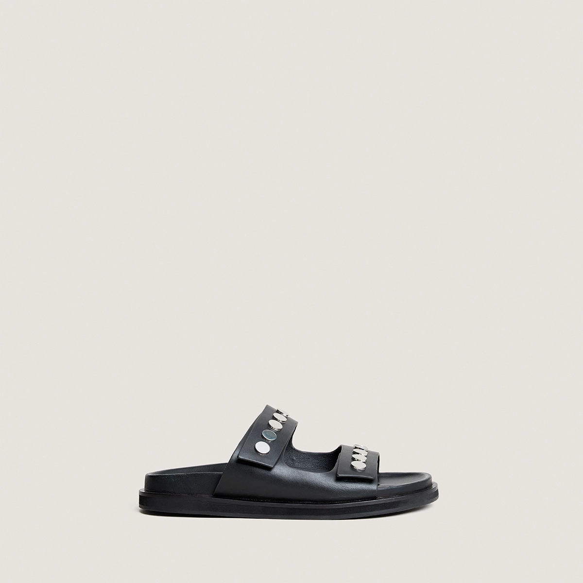 Double-strap mules in black leather | WALO