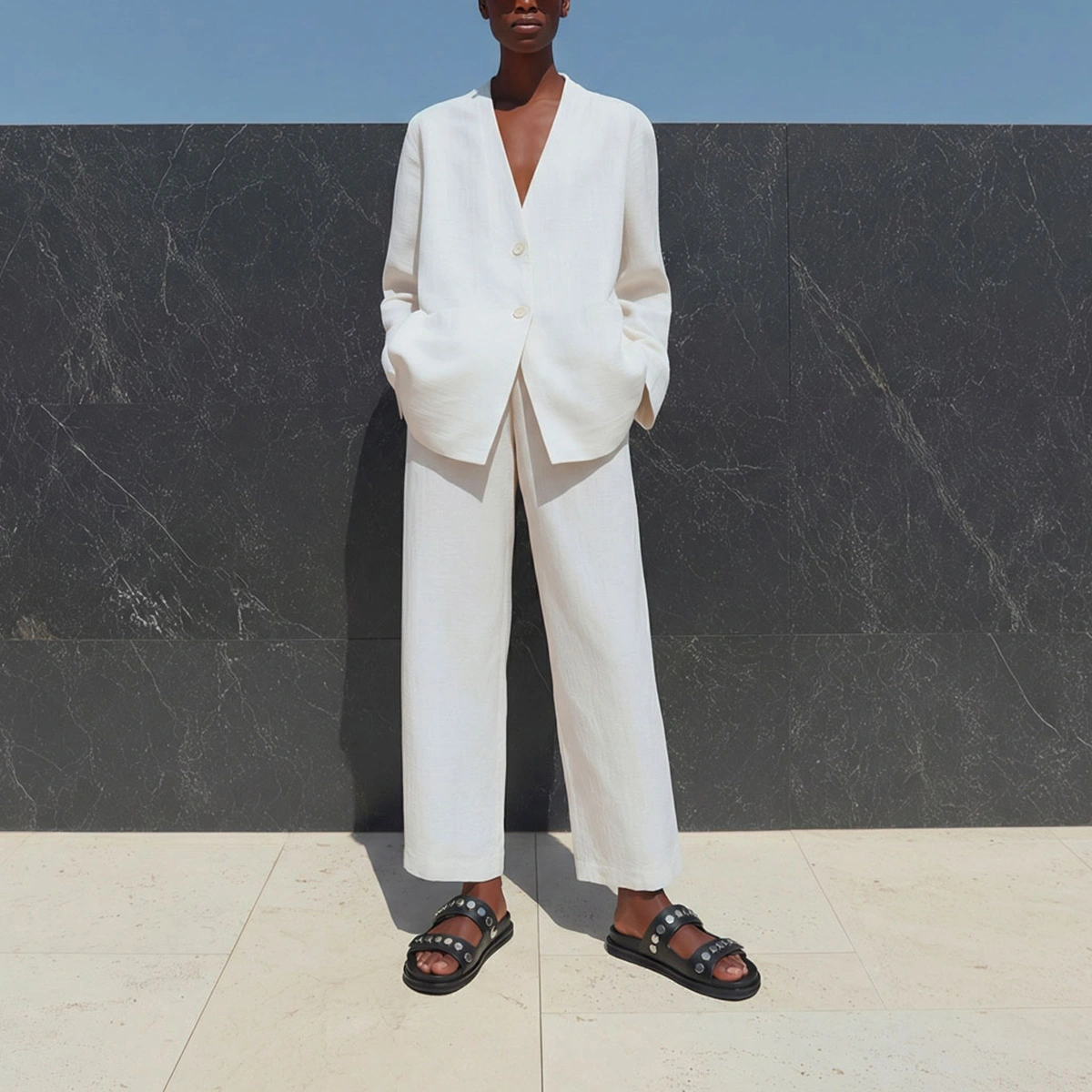 Double-strap mules in black leather | WALO